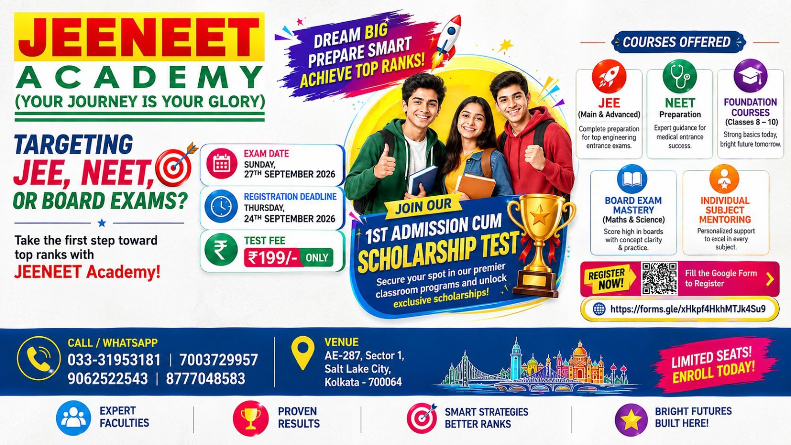 JEENEET Academy admissions offer — courses for JEE and NEET preparation
